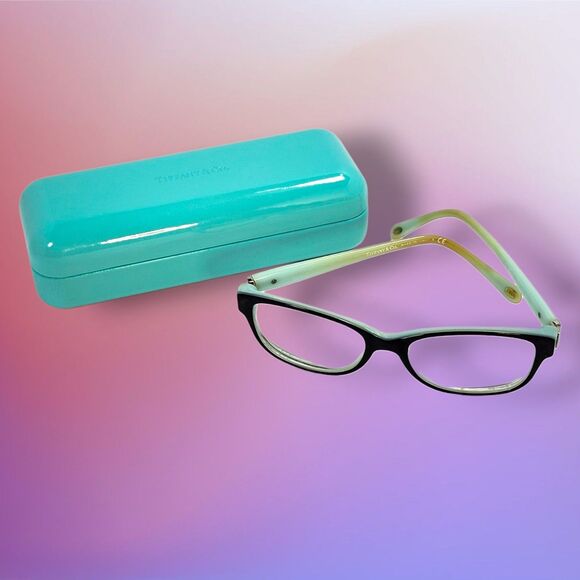 Tiffany & Co. Eyeglass Frames 1837 T&CO Black Aqua Italy Case Designer Glasses - Picture 1 of 16